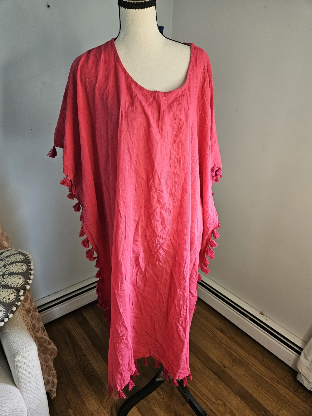 Women's Pink Tassel Caftan Dress Coverup Swim.